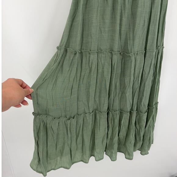 Trixxi Milkmaid Prairie Dress Sz L Sage Cottagecore Tiered Romantic Midi Boho - Picture 5 of 11